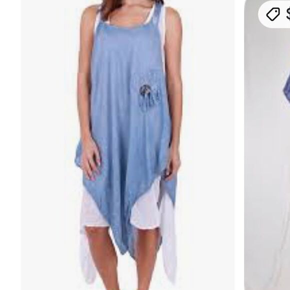 Italian Two Pieces Long Cotton Raw Moda Dress denim blue NWT - Picture 3 of 16